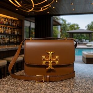 Tory Burch Eleanor Moose Brown Leather Convertible Shoulder Bag/Crossbody Bag